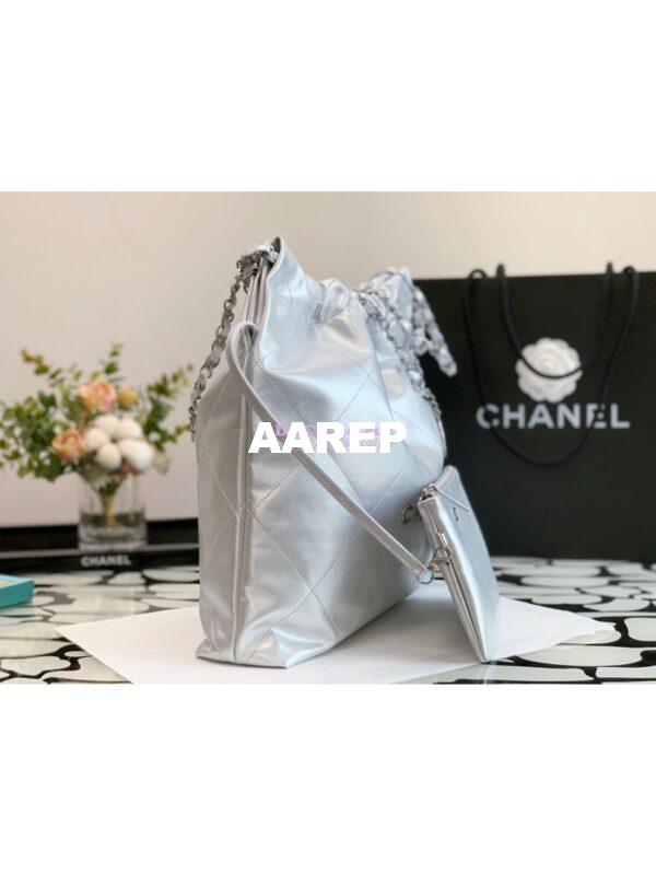 Replica Chanel 22 Handbag Shiny Metallic Calfskin & Silver Metal AS3260 AS3261 Silver 13