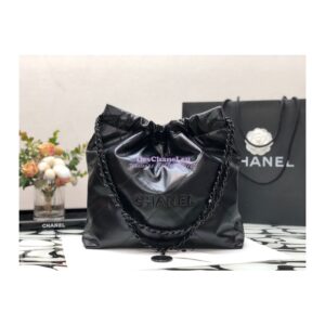 Replica Chanel 22 Handbag Shiny Calfskin & Black Metal AS3260 AS3261 All Black