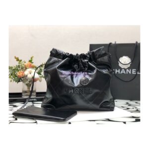 Replica Chanel 22 Handbag Shiny Calfskin & Black Metal AS3260 AS3261 All Black 2