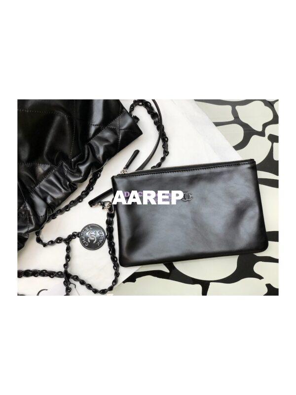 Replica Chanel 22 Handbag Shiny Calfskin & Black Metal AS3260 AS3261 All Black 6