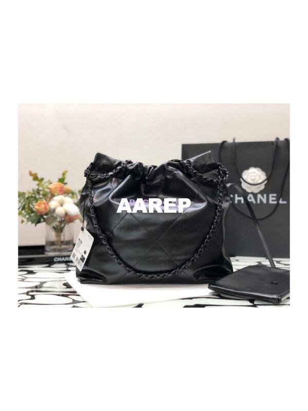 Replica Chanel 22 Handbag Shiny Calfskin & Black Metal AS3260 AS3261 All Black 7