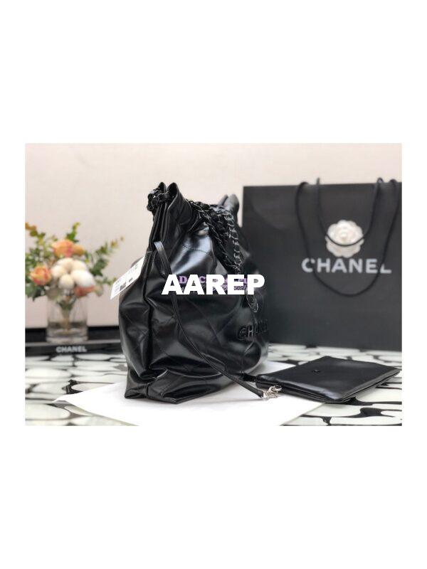 Replica Chanel 22 Handbag Shiny Calfskin & Black Metal AS3260 AS3261 All Black 12
