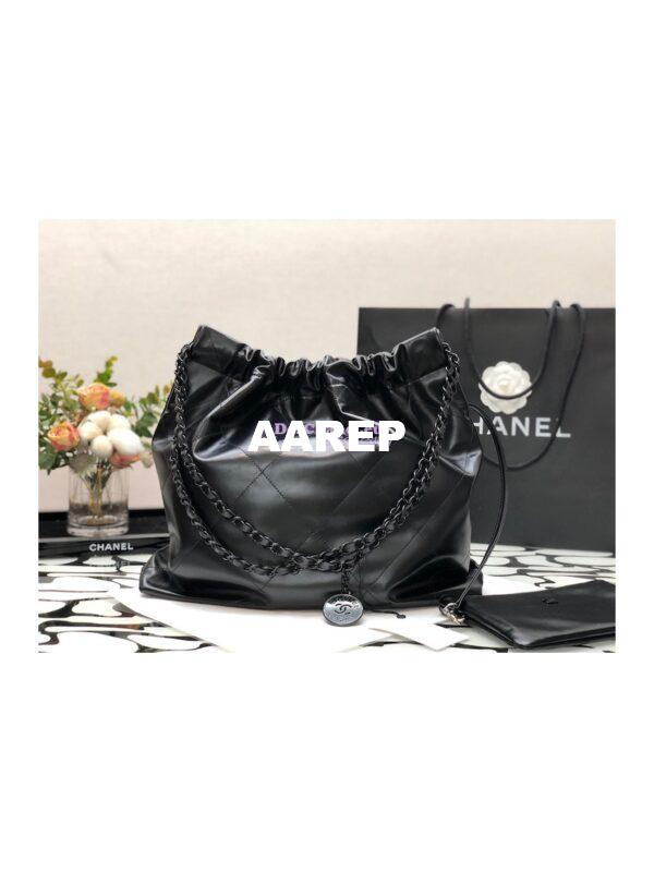 Replica Chanel 22 Handbag Shiny Calfskin & Black Metal AS3260 AS3261 All Black 15