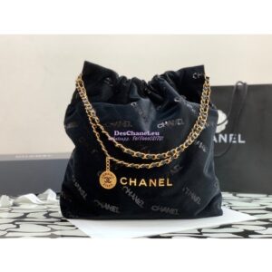 Replica Chanel 22 Large Handbag Velvet, Sequins & Gold-Tone Metal AS3262 Black
