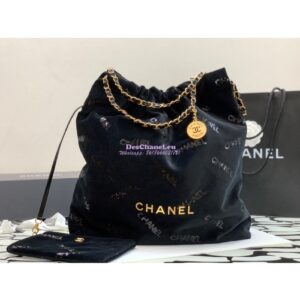 Replica Chanel 22 Large Handbag Velvet, Sequins & Gold-Tone Metal AS3262 Black 2