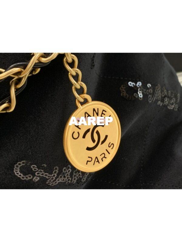 Replica Chanel 22 Large Handbag Velvet, Sequins & Gold-Tone Metal AS3262 Black 6