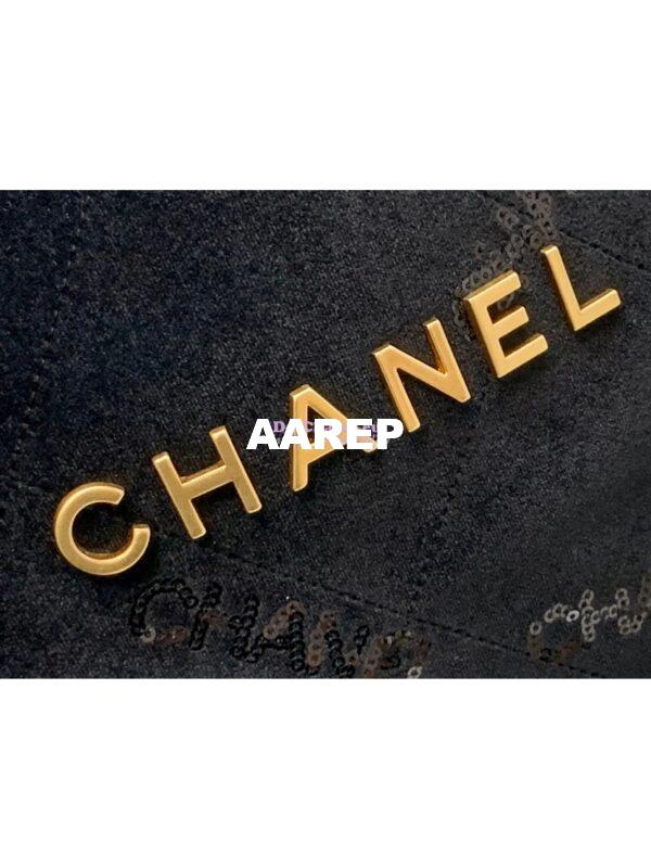 Replica Chanel 22 Large Handbag Velvet, Sequins & Gold-Tone Metal AS3262 Black 7