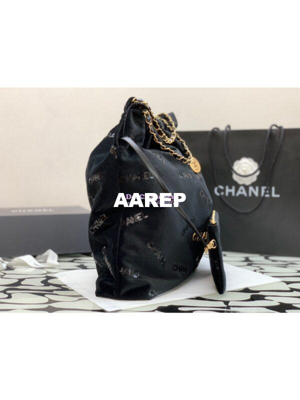 Replica Chanel 22 Large Handbag Velvet, Sequins & Gold-Tone Metal AS3262 Black 8