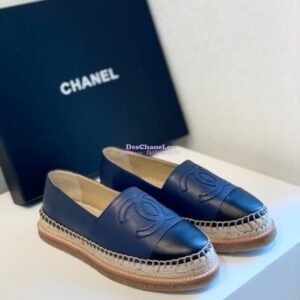 Replica Chanel Espadrilles Lambskin G29762 Blue Black 2
