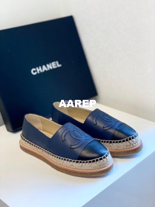 Replica Chanel Espadrilles Lambskin G29762 Blue Black 4