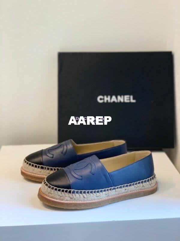 Replica Chanel Espadrilles Lambskin G29762 Blue Black 5