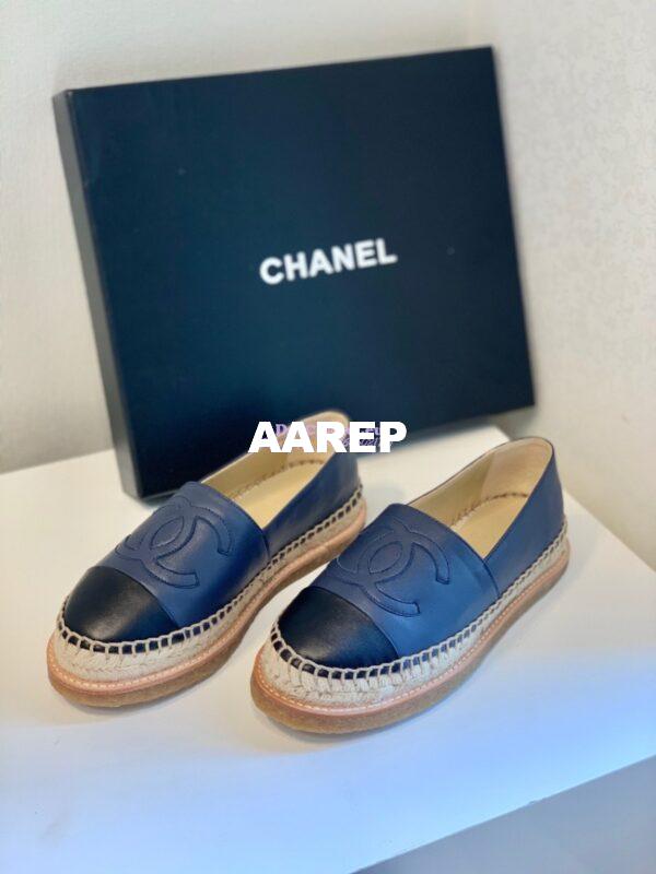 Replica Chanel Espadrilles Lambskin G29762 Blue Black 6