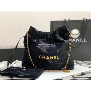 Replica Chanel 22 Handbag Velvet, Sequins with Gold Metal AS3260 AS3261 Black