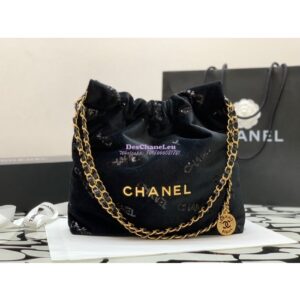 Replica Chanel 22 Handbag Velvet, Sequins with Gold Metal AS3260 AS3261 Black 2