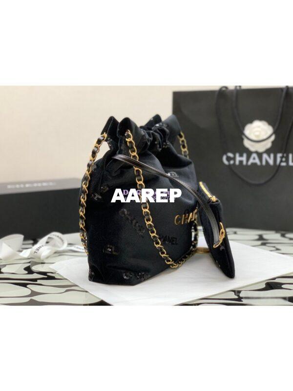 Replica Chanel 22 Handbag Velvet, Sequins with Gold Metal AS3260 AS3261 Black 5