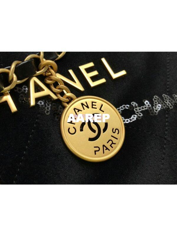 Replica Chanel 22 Handbag Velvet, Sequins with Gold Metal AS3260 AS3261 Black 6