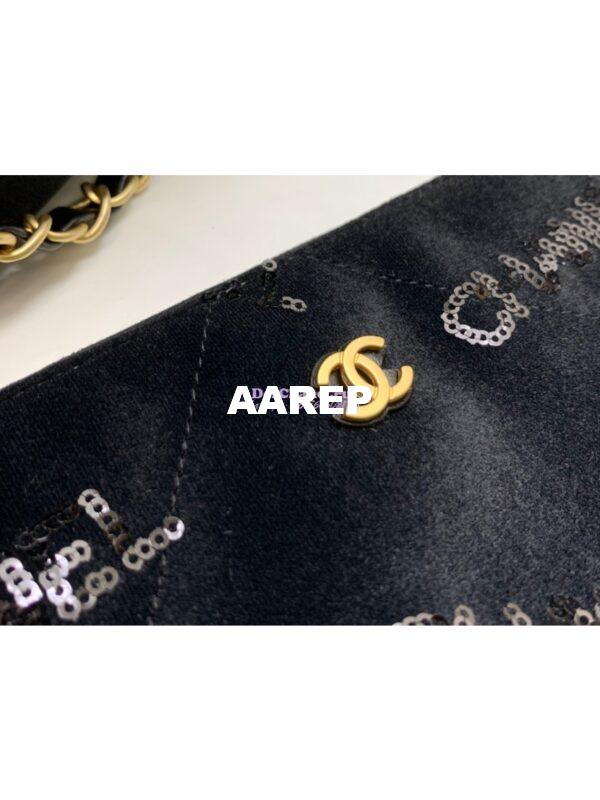 Replica Chanel 22 Handbag Velvet, Sequins with Gold Metal AS3260 AS3261 Black 7