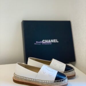 Replica Chanel Espadrilles Lambskin G29762 White Black 2