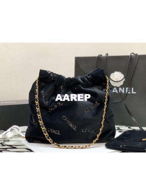 Replica Chanel 22 Handbag Velvet, Sequins with Gold Metal AS3260 AS3261 Black 10