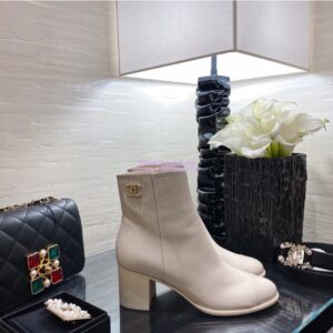 Replica Chanel Ankle Boots Calfskin G36307 Cream