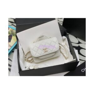 Replica Chanel Clutch With Chain With double Pockets AP2914 Grained Calfskin White