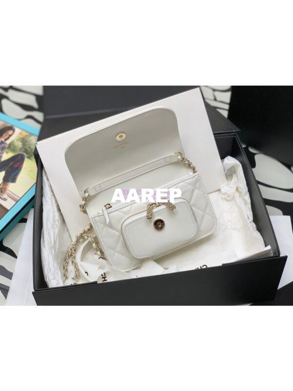 Replica Chanel Clutch With Chain With double Pockets AP2914 Grained Calfskin White 7