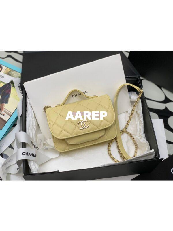 Replica Chanel Clutch With Chain With double Pockets AP2914 Grained Calfskin Yellow 3