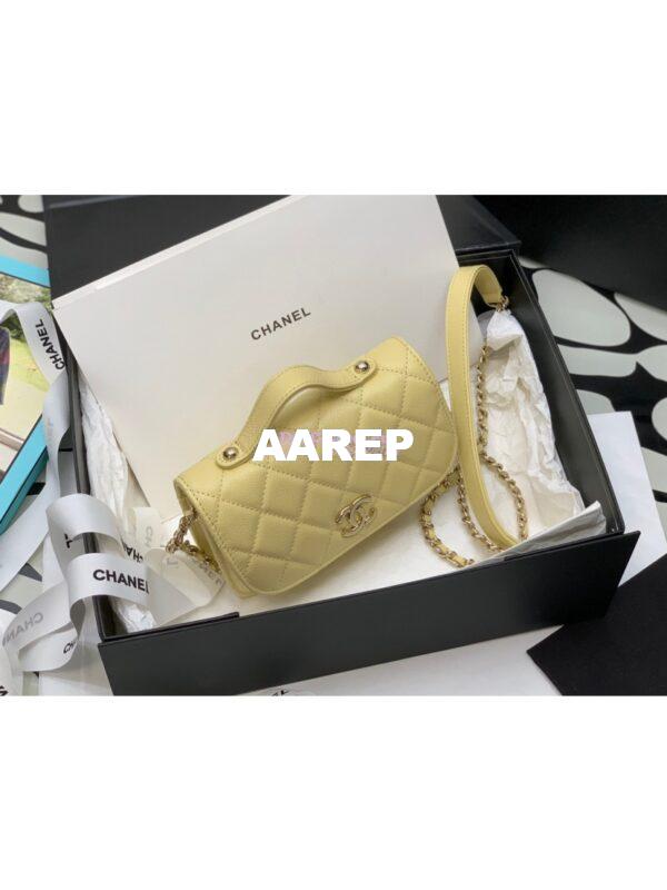 Replica Chanel Clutch With Chain With double Pockets AP2914 Grained Calfskin Yellow 4