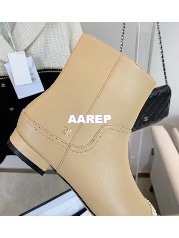 Replica Chanel Pearl Embroidered Lambskin Ankle Boots Grossgrain Cap Toe G35403 Beige 8