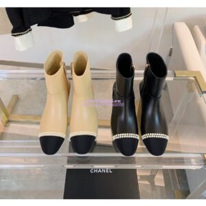 Replica Chanel Pearl Embroidered Lambskin Ankle Boots Grossgrain Cap Toe G35403 Black