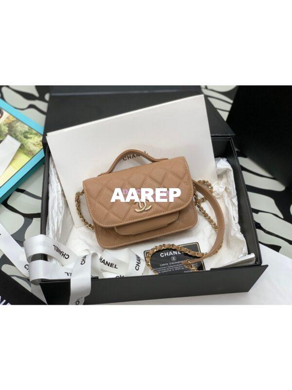 Replica Chanel Clutch With Chain With double Pockets AP2914 Grained Calfskin Caramel 3
