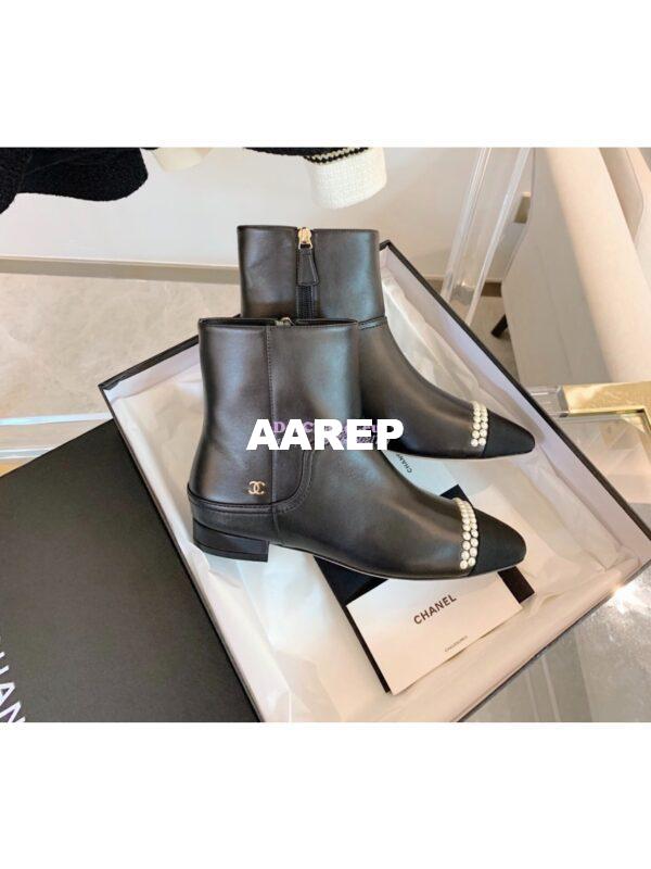 Replica Chanel Pearl Embroidered Lambskin Ankle Boots Grossgrain Cap Toe G35403 Black 7