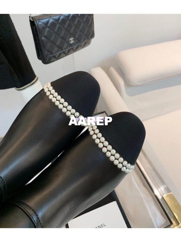 Replica Chanel Pearl Embroidered Lambskin Ankle Boots Grossgrain Cap Toe G35403 Black 9