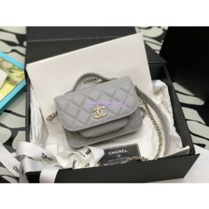 Replica Chanel Clutch With Chain With double Pockets AP2914 Grained Calfskin Grey