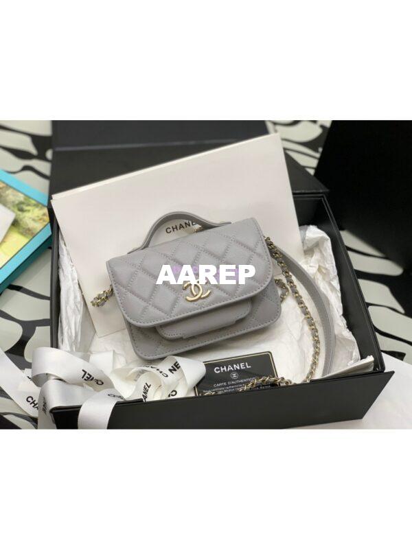 Replica Chanel Clutch With Chain With double Pockets AP2914 Grained Calfskin Grey 3