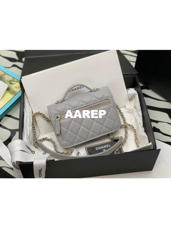 Replica Chanel Clutch With Chain With double Pockets AP2914 Grained Calfskin Grey 9