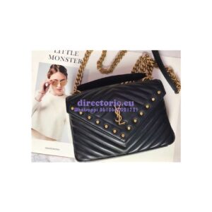 Replica Ysl Saint Laurent Top Handle Medium College Black Bag With gold Metal Chain 2