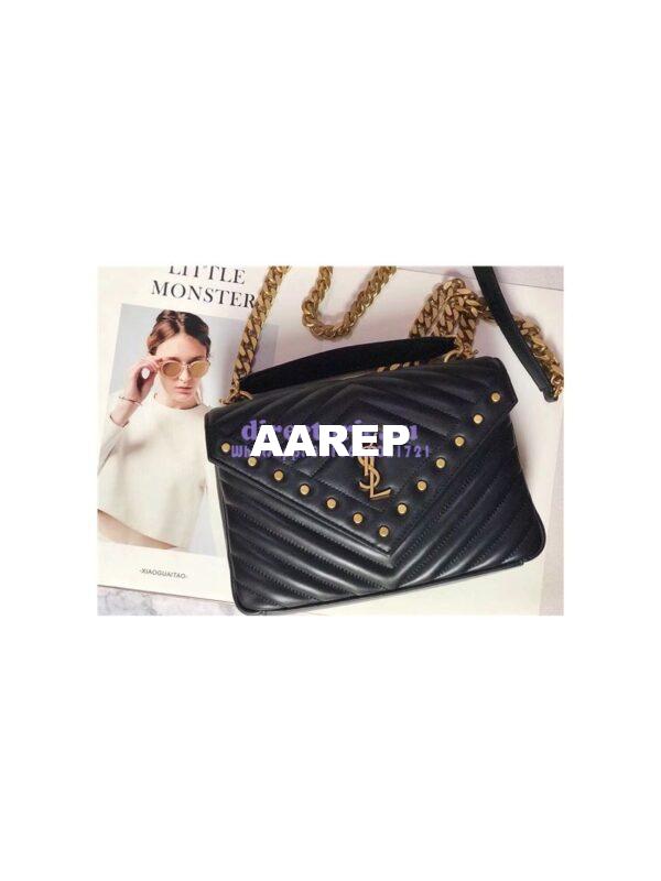 Replica Ysl Saint Laurent Top Handle Medium College Black Bag With gold Metal Chain 4