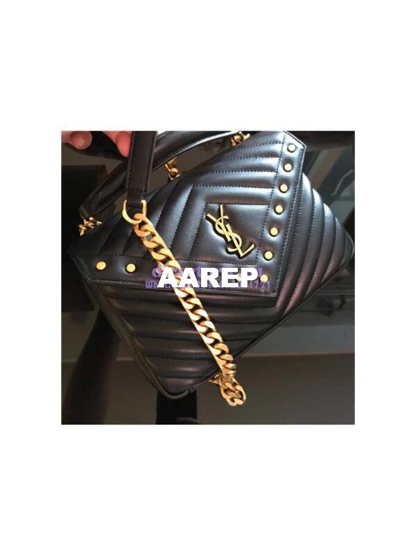 Replica Ysl Saint Laurent Top Handle Medium College Black Bag With gold Metal Chain 11