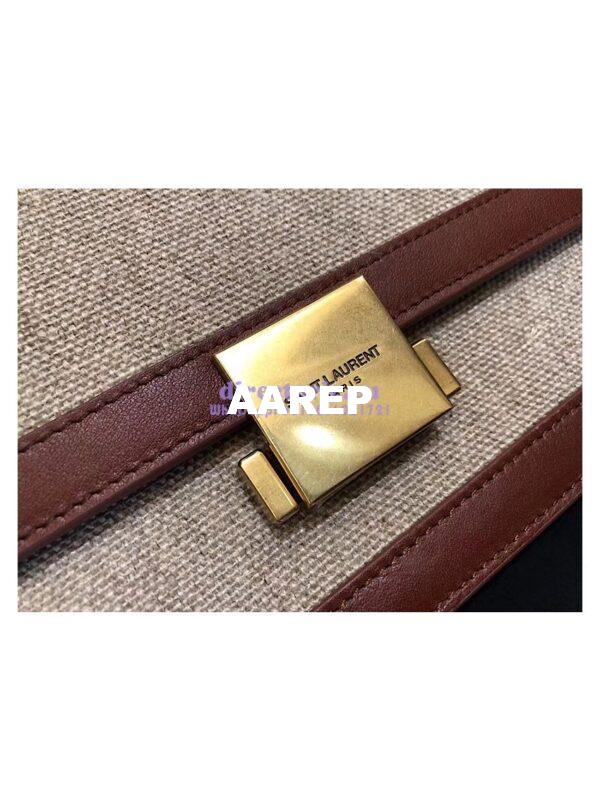 Replica YSL Saint Laurent Medium Bellechasse Satchel In Beige Linen Canvas And Cognac Leather 5