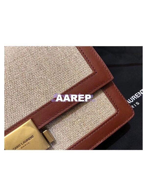 Replica YSL Saint Laurent Medium Bellechasse Satchel In Beige Linen Canvas And Cognac Leather 7