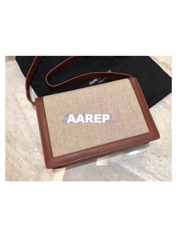 Replica YSL Saint Laurent Medium Bellechasse Satchel In Beige Linen Canvas And Cognac Leather 10