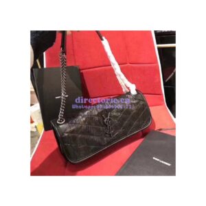 Replica YSL Saint Laurent Small Monogramme Niki Chain Bag In Vintage Crinkled And Quilted black Leather