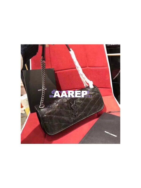Replica YSL Saint Laurent Small Monogramme Niki Chain Bag In Vintage Crinkled And Quilted black Leather 3