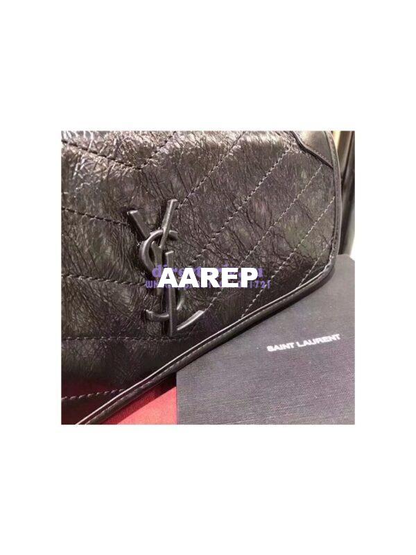 Replica YSL Saint Laurent Small Monogramme Niki Chain Bag In Vintage Crinkled And Quilted black Leather 4
