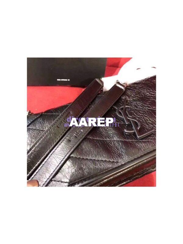 Replica YSL Saint Laurent Small Monogramme Niki Chain Bag In Vintage Crinkled And Quilted black Leather 7
