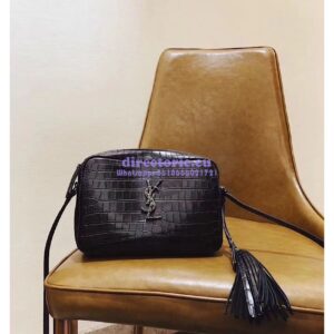 Replica YSL Saint Laurent Lou Camera Bag In Matte Black Crocodile-embossed Leather 505730