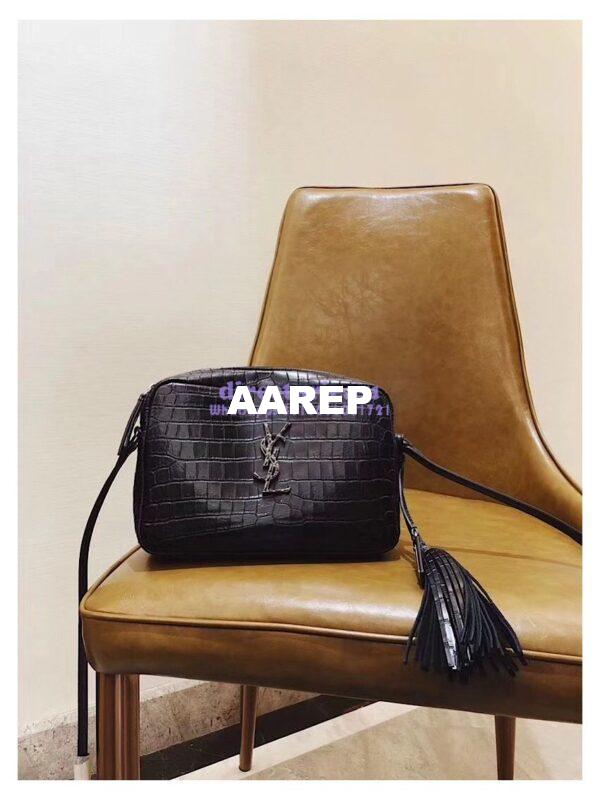 Replica YSL Saint Laurent Lou Camera Bag In Matte Black Crocodile-embossed Leather 505730