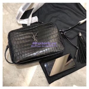 Replica YSL Saint Laurent Lou Camera Bag In Matte Black Crocodile-embossed Leather 505730 2