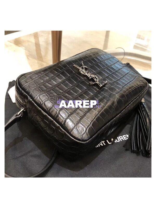 Replica YSL Saint Laurent Lou Camera Bag In Matte Black Crocodile-embossed Leather 505730 6